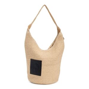 Haute Hippie Beige Woven Shoulder Hobo with Black Logo Patch